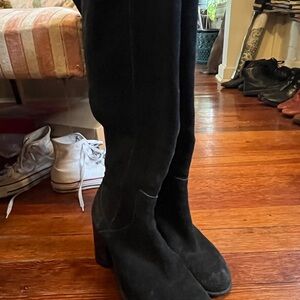Adrienne Vittadini knee hi Black Suede Block Heel Boots